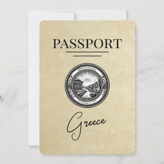 Faire-part de mariage de passeport Champagne Grèce (Dos)