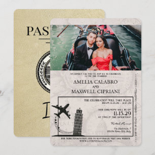 Faire-part de mariage de passeport Champagne Itali