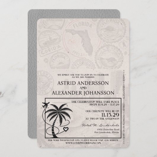 Faire-part de mariage de passeport de Floride gris (Devant / Derrière)