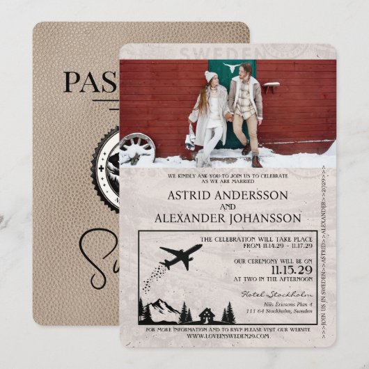 Faire-part de mariage de passeport de la Suède bei (Devant / Derrière)