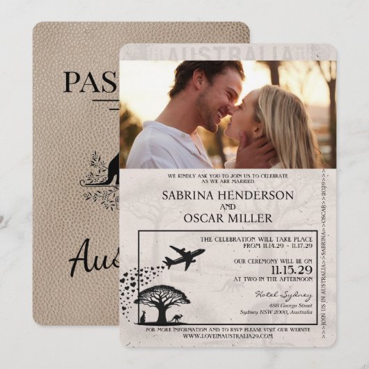 Faire-part de mariage de passeport de l'Australie  (Devant / Derrière)