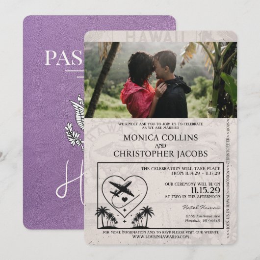 Faire-part de mariage de passeport de Lavender Pur (Devant / Derrière)