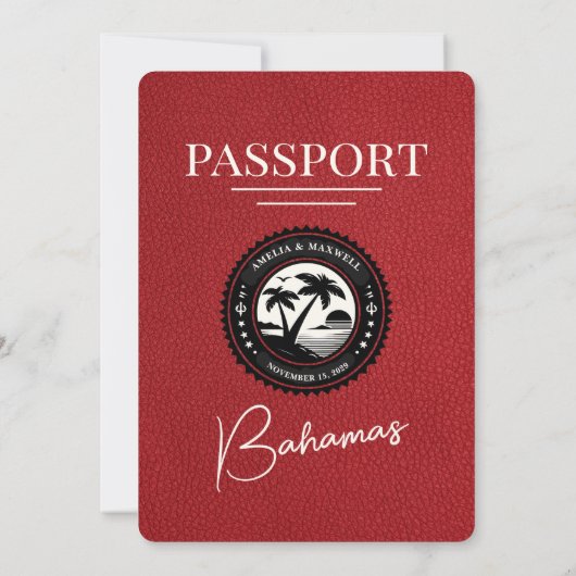 Faire-part de mariage de passeport des Bahamas rou (Dos)