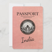 Faire-part de mariage de passeport Gold India rose (Dos)