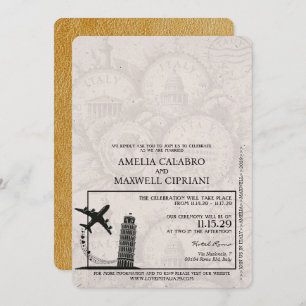 Faire-part de mariage de passeport Gold Italie