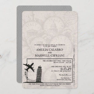 Faire-part de mariage de passeport gris Italie