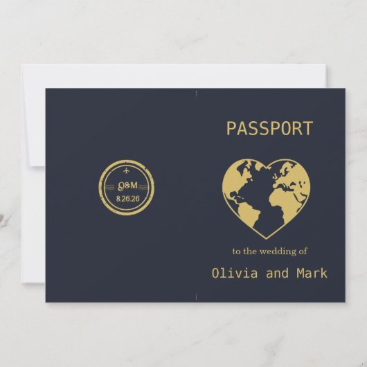 Faire-part de mariage de passeport - Marine & Gold (Dos)