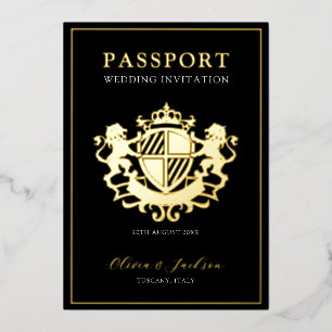 Faire-part de mariage de passeport moderne noir et