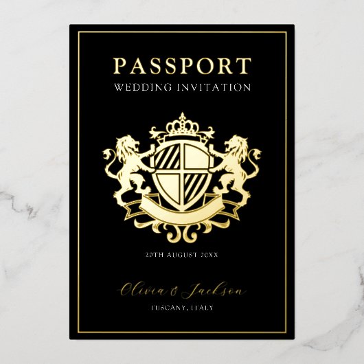 Faire-part de mariage de passeport moderne noir et (Recto)