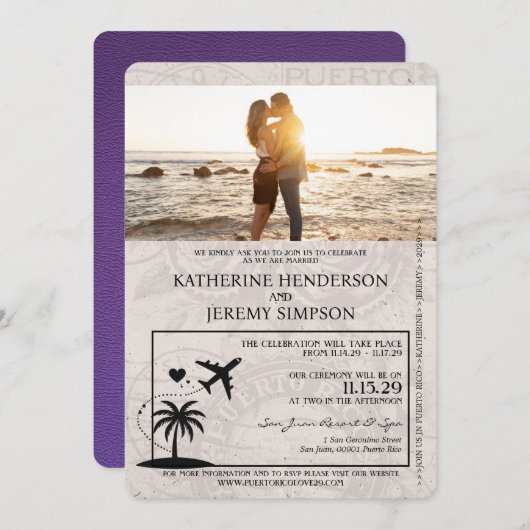 Faire-part de mariage de passeport Porto Rico viol (Devant / Derrière)