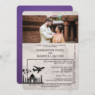 Faire-part de mariage de passeport Purple India