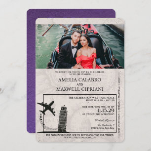 Faire-part de mariage de passeport Purple Italie