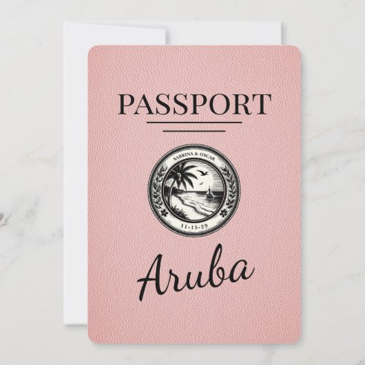 Faire-part de mariage de passeport rose Aruba (Dos)