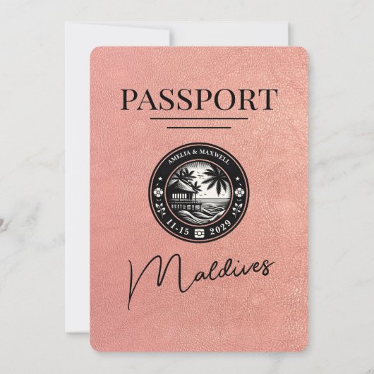 Faire-part de mariage de passeport rose Gold Maldi (Dos)