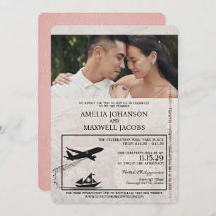 Faire-part de mariage de passeport rose Philippine