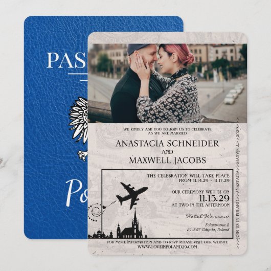 Faire-part de mariage de passeport Royal Blue Polo (Devant / Derrière)