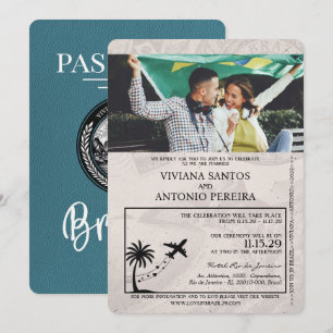 Faire-part de mariage de passeport turquoise Brési