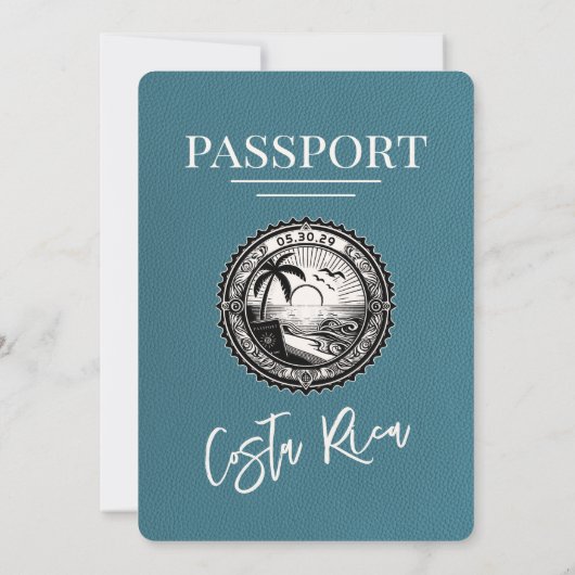 Faire-part de mariage de passeport turquoise Costa (Dos)