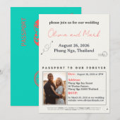 Faire-part de mariage de passeport - Turquoise et (Devant / Derrière)