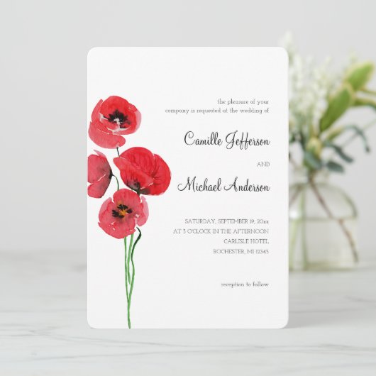 Faire-part de mariage de pavot rouge (Debout devant)