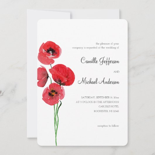 Faire-part de mariage de pavot rouge (Devant)