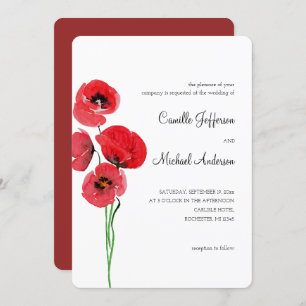 Faire-part de mariage de pavot rouge