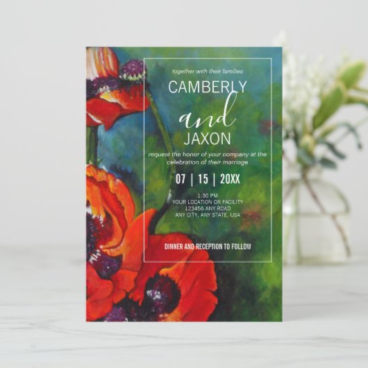 Faire-part de mariage de pavots orange peint (Debout devant)