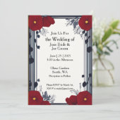 Faire-part de mariage de pavots rouges Art déco (Debout devant)