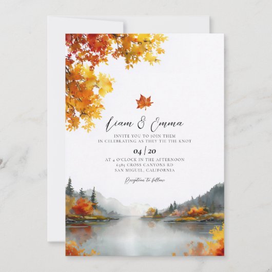 Faire-part de mariage de paysage d'automne (Devant)