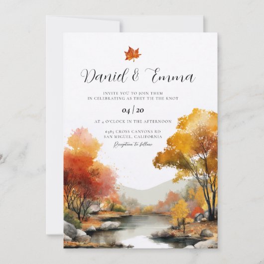 Faire-part de mariage de paysage d'automne (Devant)