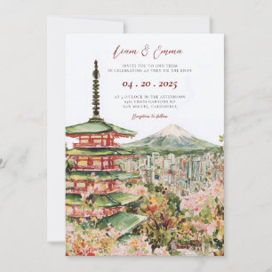 Faire-part de mariage de paysage japonais à l'aqua