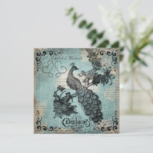 Faire-part de mariage de Peacock à écaille bleue (Debout devant)