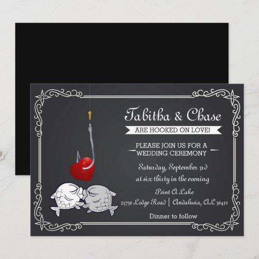 Faire-part de mariage de pêche - Baiser de poisson (Devant / Derrière)