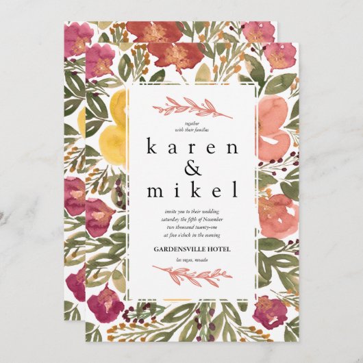 Faire-part de mariage de peinture en fleurs botani (Devant / Derrière)