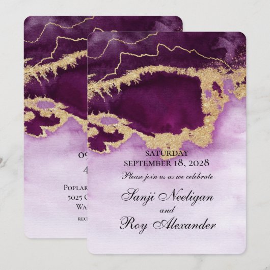 Faire-part de mariage De Peinture Moderne Violet E (Devant / Derrière)