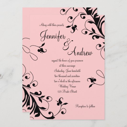 Faire-part de mariage de perles à perles noires ro (Devant / Derrière)