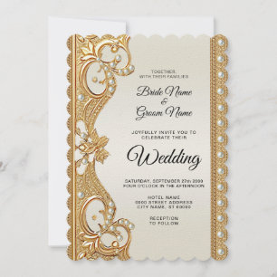 Faire-part de mariage de perles blanches ornées d'