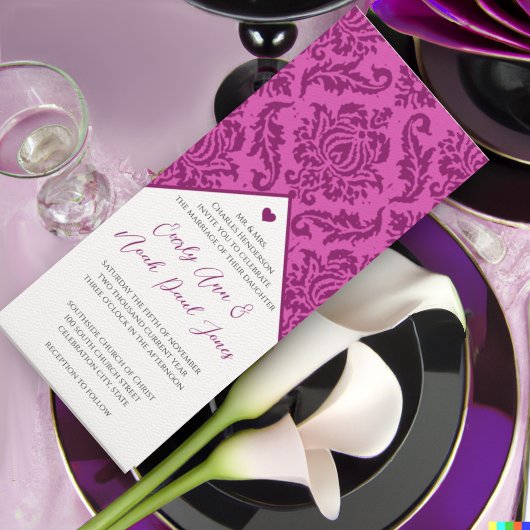 Faire-part de mariage de perles de Damas de frambo