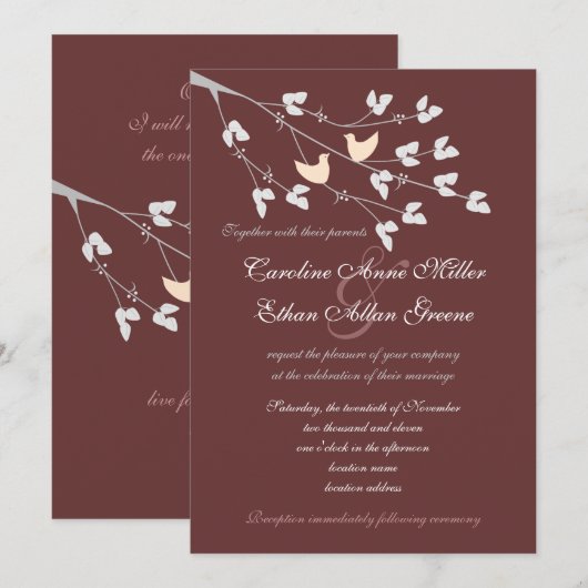 Faire-part de mariage de perruches (Devant / Derrière)