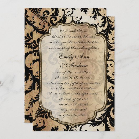 Faire-part de mariage de persiennes Damas noires (Devant / Derrière)