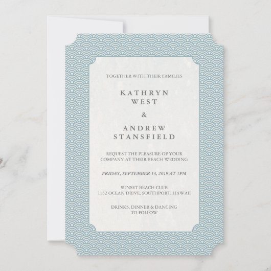 Faire-part de mariage de petites ondulations bleu  (Devant)