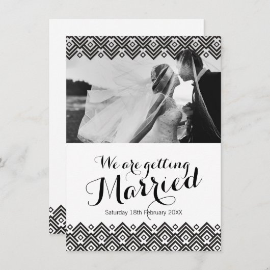 Faire-part de mariage de photo géométrique en noir (Devant / Derrière)