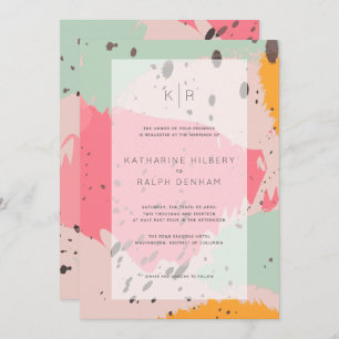 Faire-part de mariage de pinceau rose Turquoise