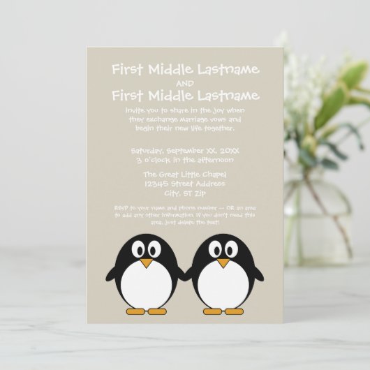Faire-part de mariage de pingouin mou (Debout devant)