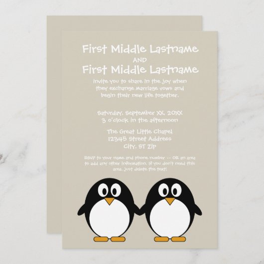 Faire-part de mariage de pingouin mou (Devant / Derrière)