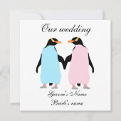 Faire-part de mariage de pingouins de couleur past (Devant)