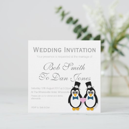 Faire-part de mariage de pingouins (Mr&Mr) (Debout devant)