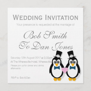 Faire-part de mariage de pingouins (Mr&Mr)