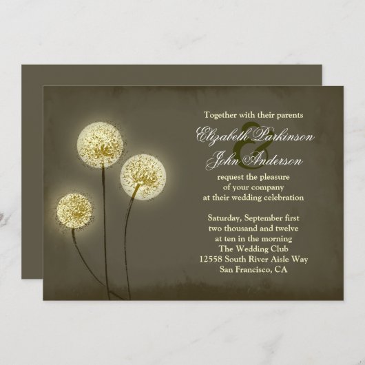 faire-part de mariage de pissenlit léger (Devant / Derrière)