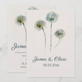 Faire-part de mariage de pissenlits (Devant / Derrière)